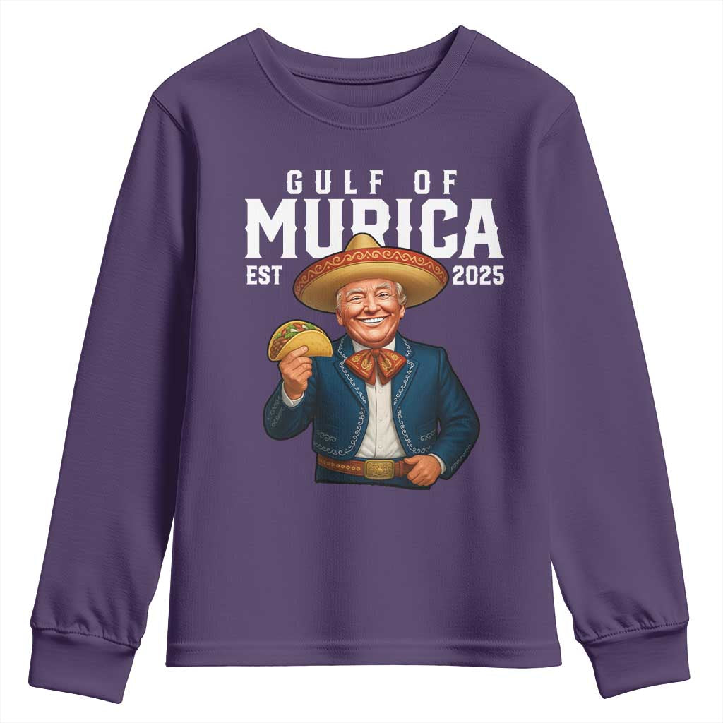 Gulf of Murica Est. 2025 Youth Sweatshirt Funny Trump Sombrero Taco Parody TS02 Purple Print Your Wear