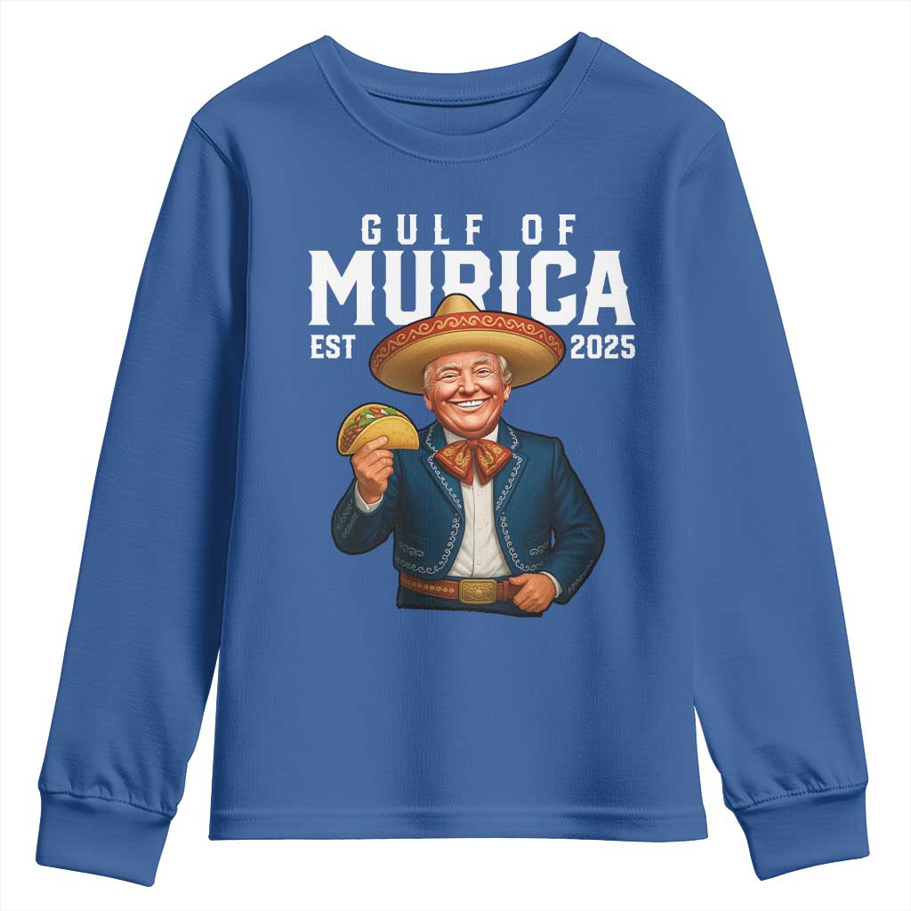 Gulf of Murica Est. 2025 Youth Sweatshirt Funny Trump Sombrero Taco Parody TS02 Royal Blue Print Your Wear