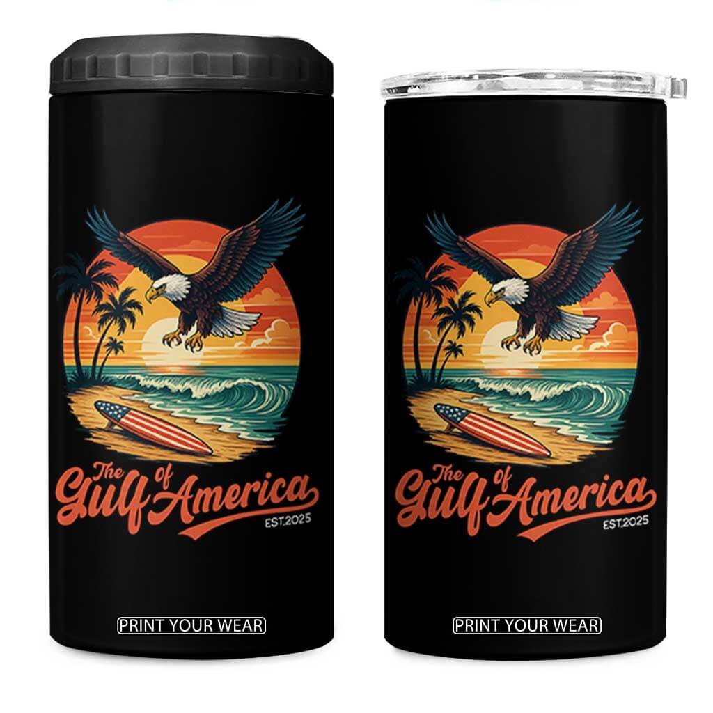 Gulf of USA 2025 Bald Eagle 4 in 1 Can Cooler Tumbler Vintage Patriotic Beach Sunset 4th Of July TS02 One Size: 16 oz Black Print Your Wear