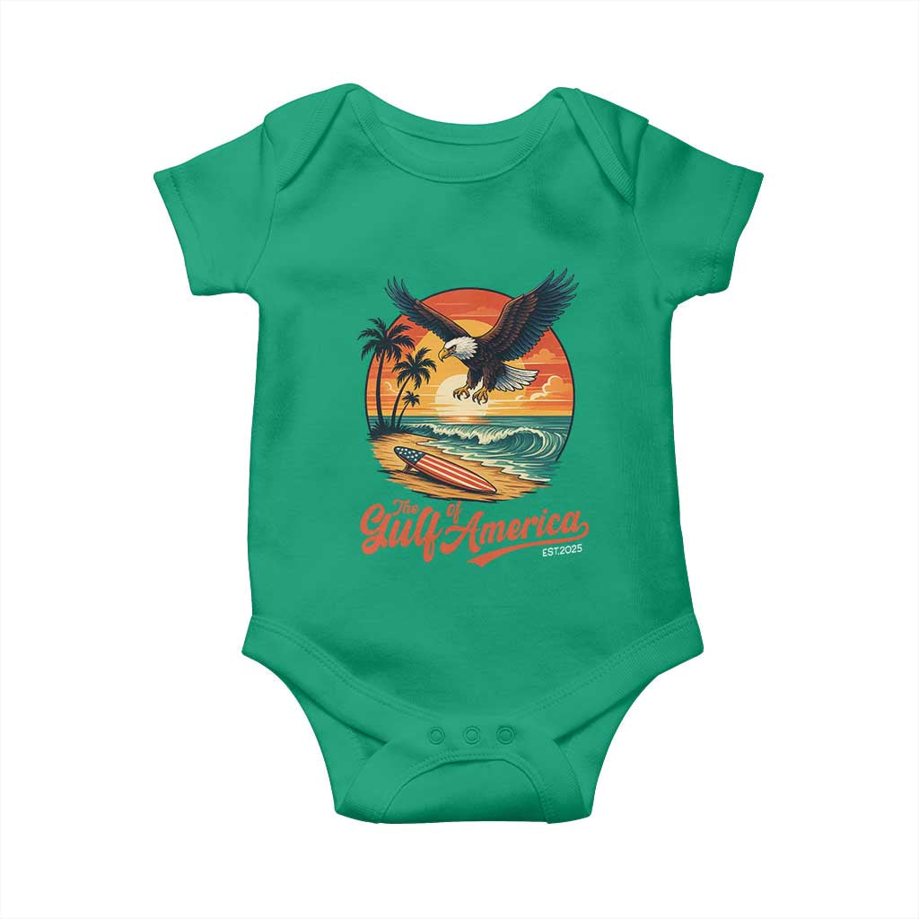 Gulf of USA 2025 Bald Eagle Baby Onesie Vintage Patriotic Beach Sunset 4th Of July TS02 Irish Green Print Your Wear