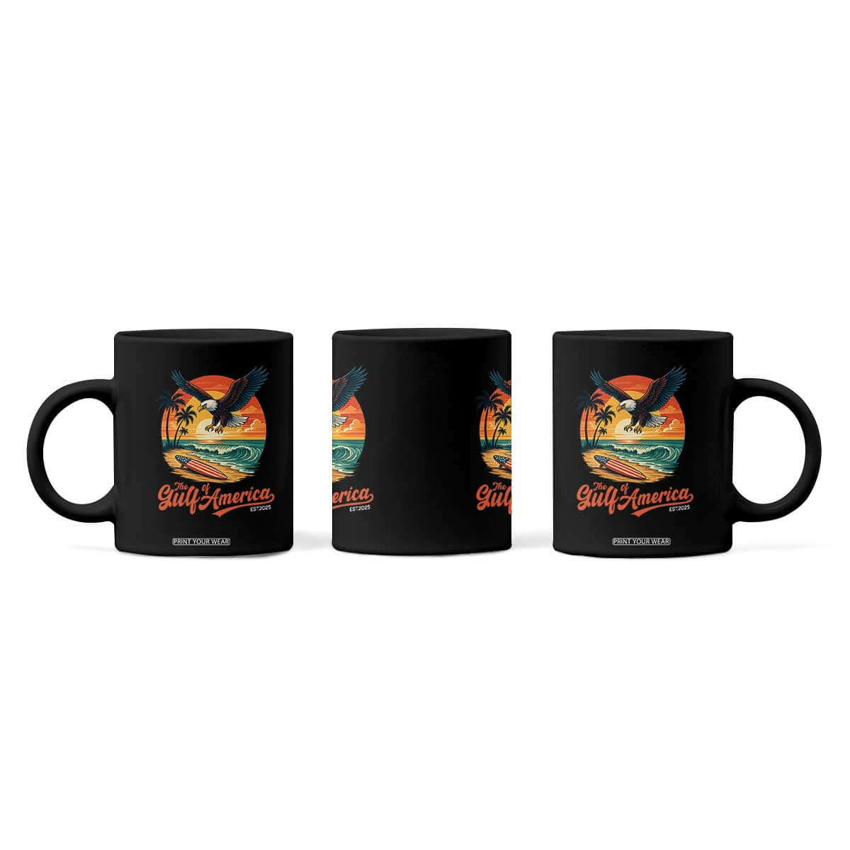 Gulf of USA 2025 Bald Eagle Coffee Mug Vintage Patriotic Beach Sunset 4th Of July TS02 Print Your Wear