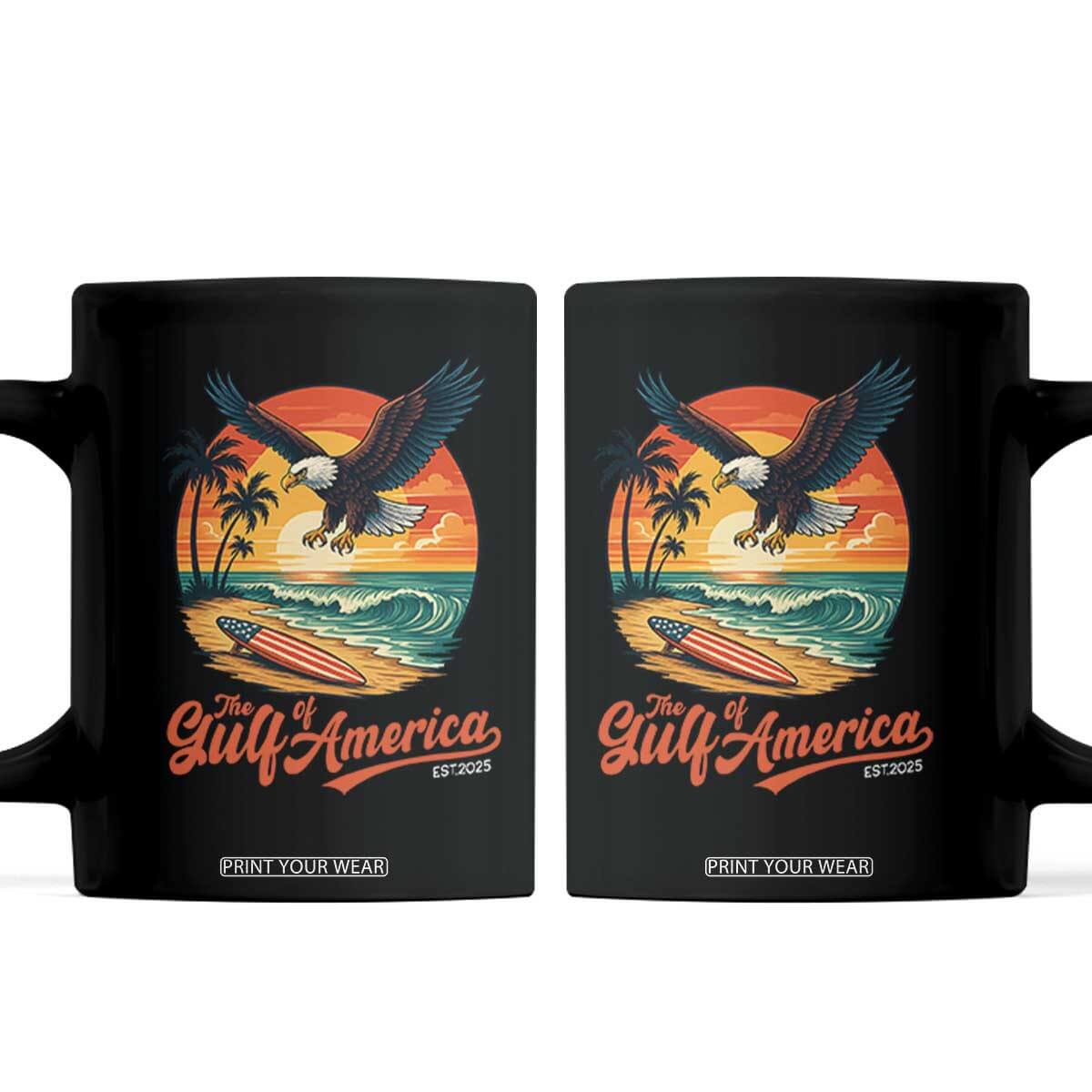 Gulf of USA 2025 Bald Eagle Coffee Mug Vintage Patriotic Beach Sunset 4th Of July TS02 Black Print Your Wear