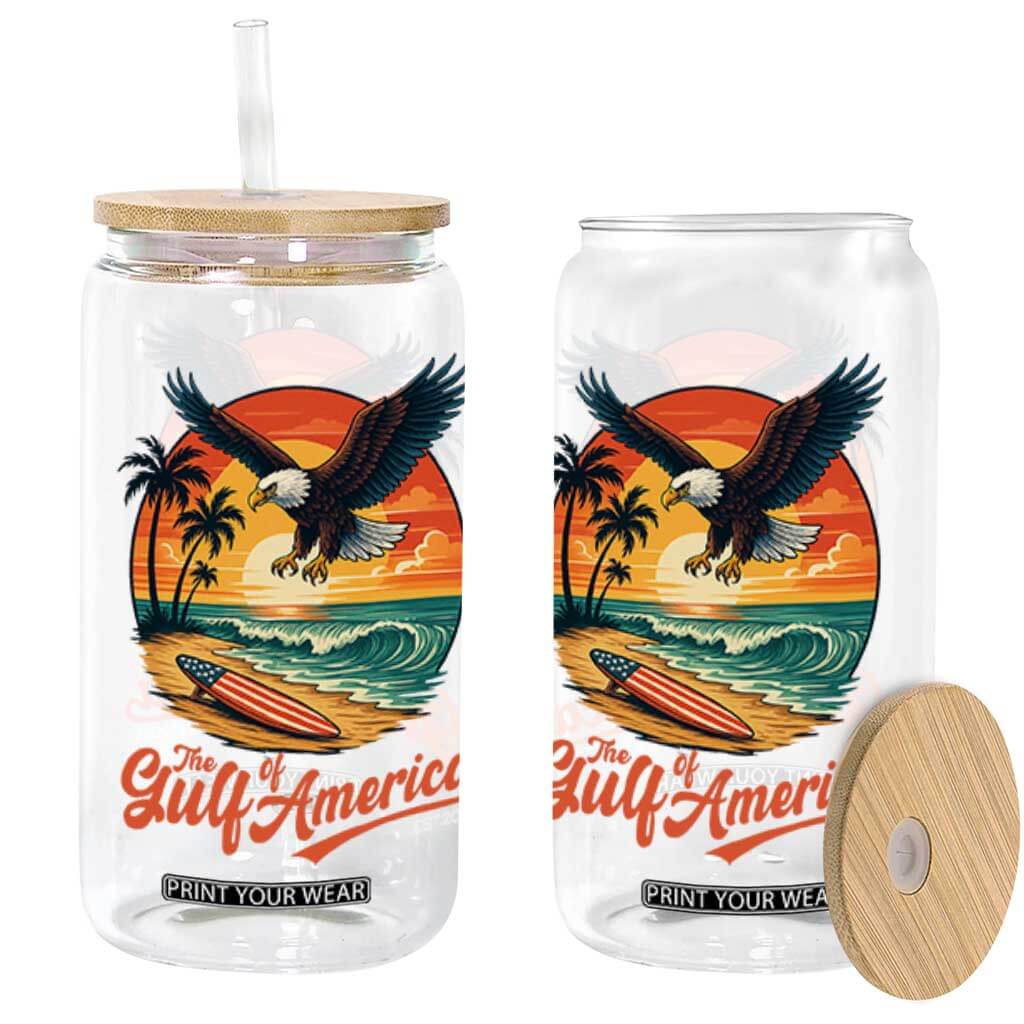 Gulf of USA 2025 Bald Eagle Glass Can Vintage Patriotic Beach Sunset 4th Of July TS02 Black Print Your Wear