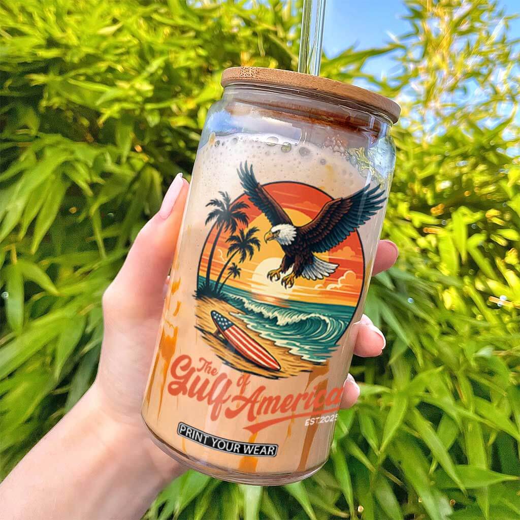 Gulf of USA 2025 Bald Eagle Glass Can Vintage Patriotic Beach Sunset 4th Of July TS02 Print Your Wear