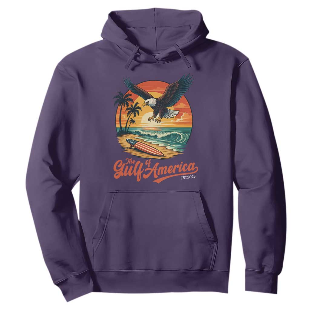Gulf of USA 2025 Bald Eagle Hoodie Vintage Patriotic Beach Sunset 4th Of July TS02 Purple Print Your Wear