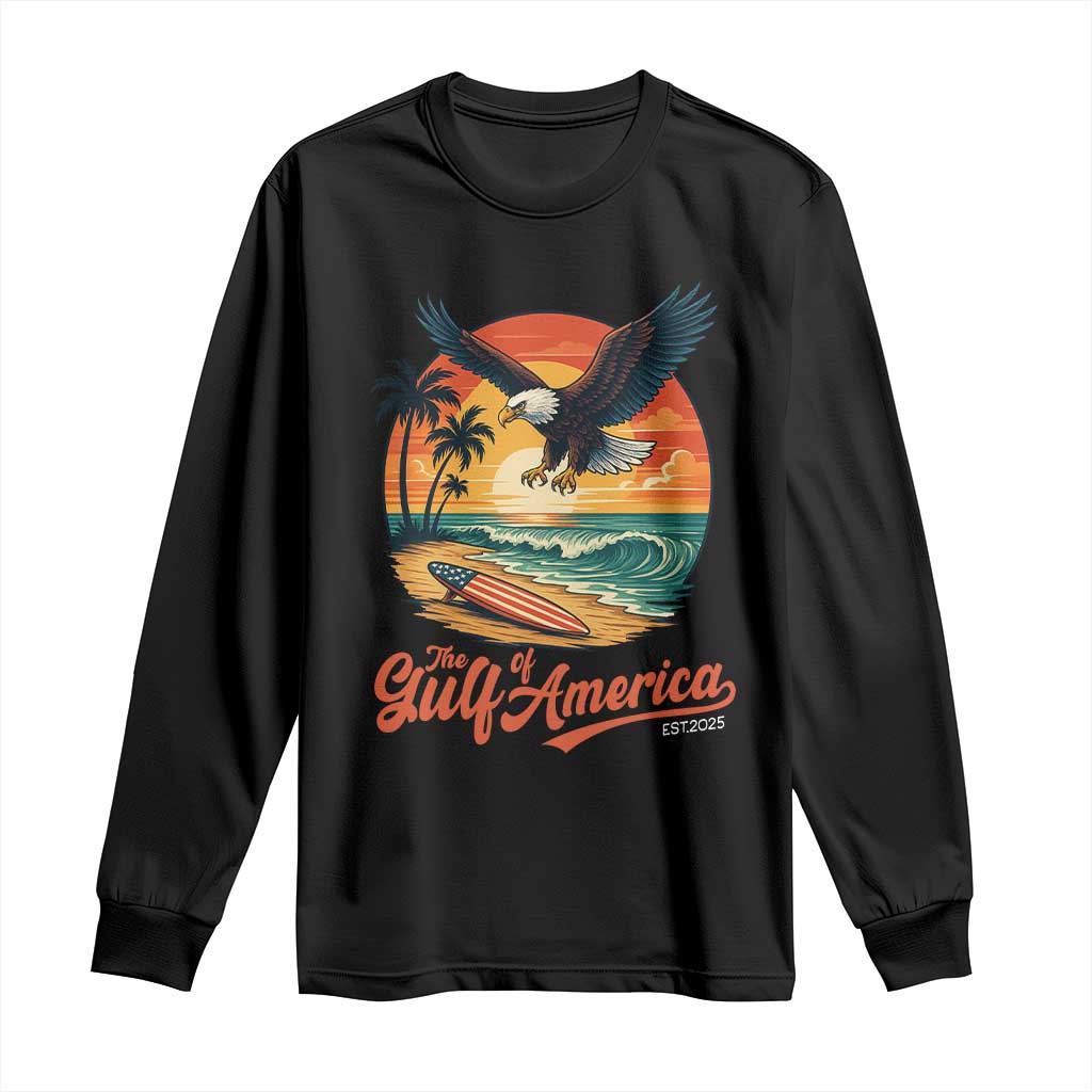 Gulf of USA 2025 Bald Eagle Long Sleeve Shirt Vintage Patriotic Beach Sunset 4th Of July TS02 Black Print Your Wear