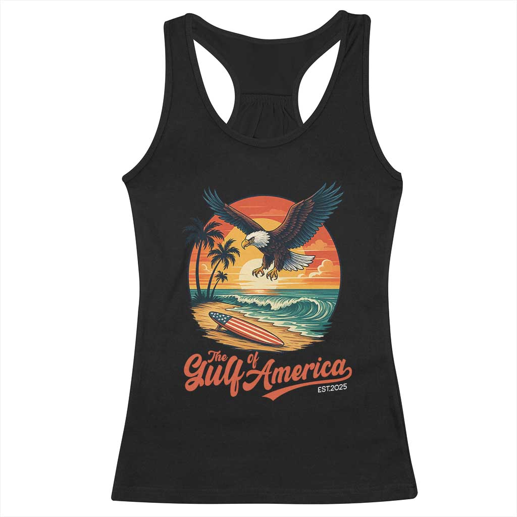 Gulf of USA 2025 Bald Eagle Racerback Tank Top Vintage Patriotic Beach Sunset 4th Of July TS02 Black Print Your Wear