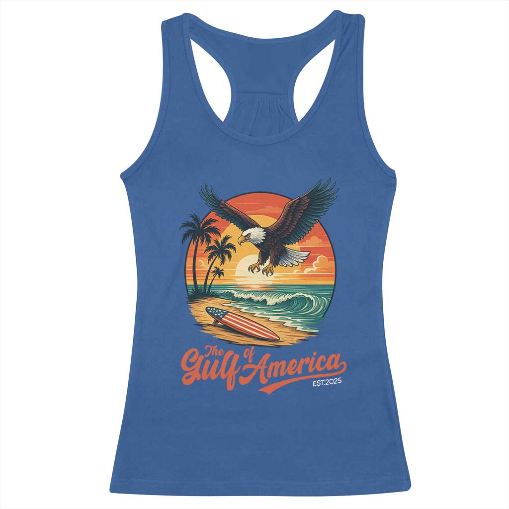 Gulf of USA 2025 Bald Eagle Racerback Tank Top Vintage Patriotic Beach Sunset 4th Of July TS02 Royal Blue Print Your Wear