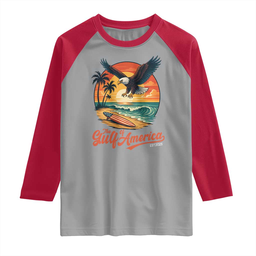 Gulf of USA 2025 Bald Eagle Raglan Shirt Vintage Patriotic Beach Sunset 4th Of July TS02 Sport Gray Red Print Your Wear
