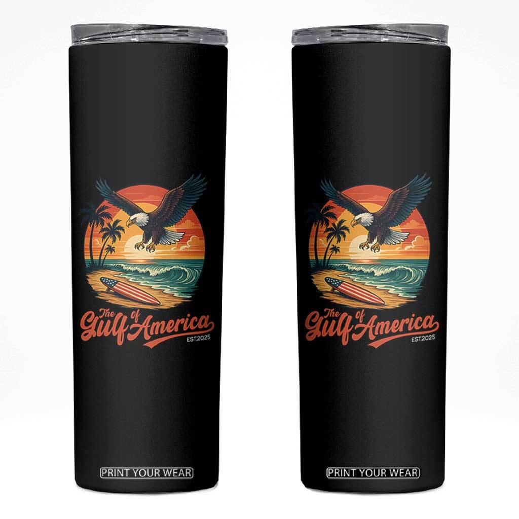 Gulf of USA 2025 Bald Eagle Skinny Tumbler Vintage Patriotic Beach Sunset 4th Of July TS02 Black Print Your Wear