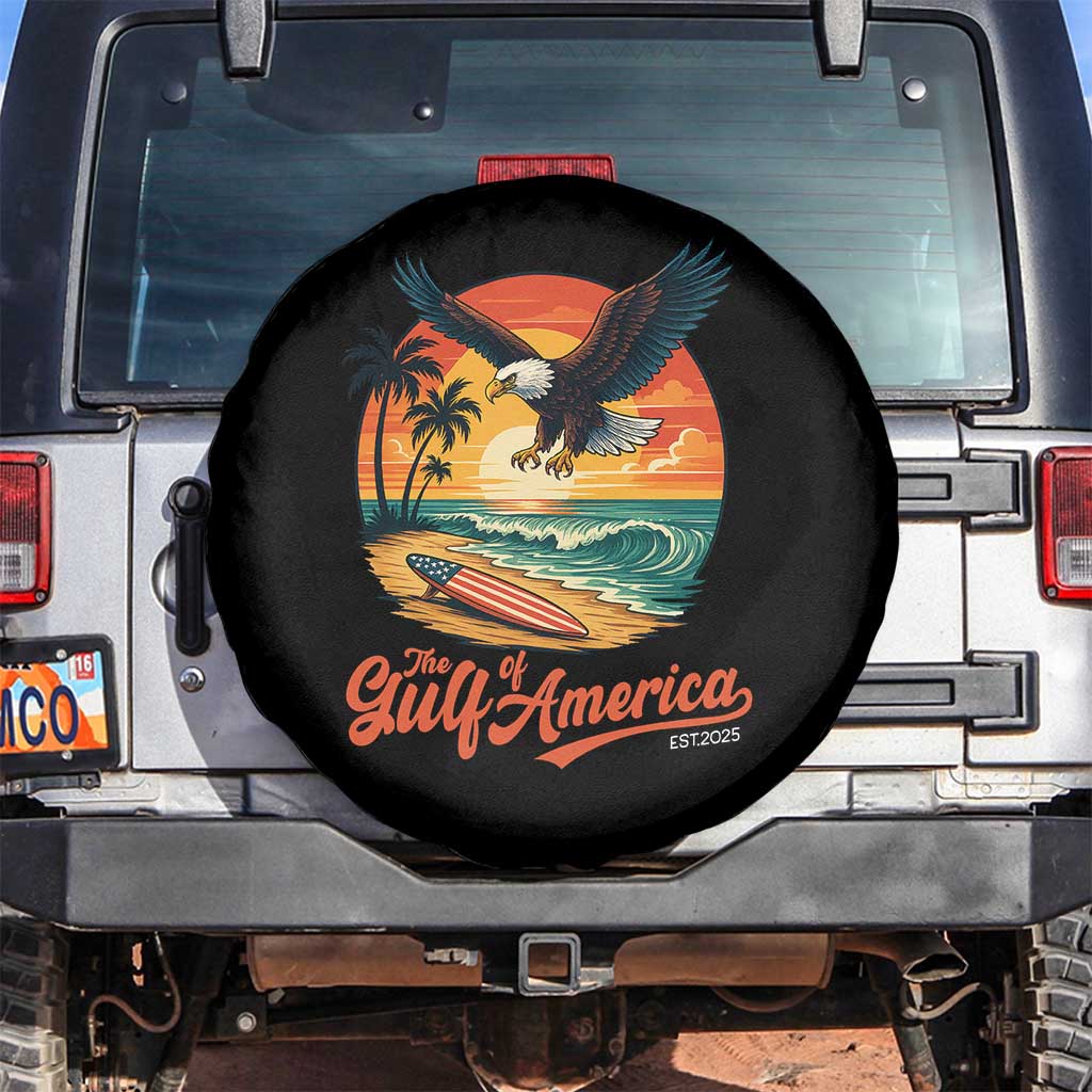 Gulf of USA 2025 Bald Eagle Spare Tire Cover Vintage Patriotic Beach Sunset 4th Of July TS02 No hole Black Print Your Wear