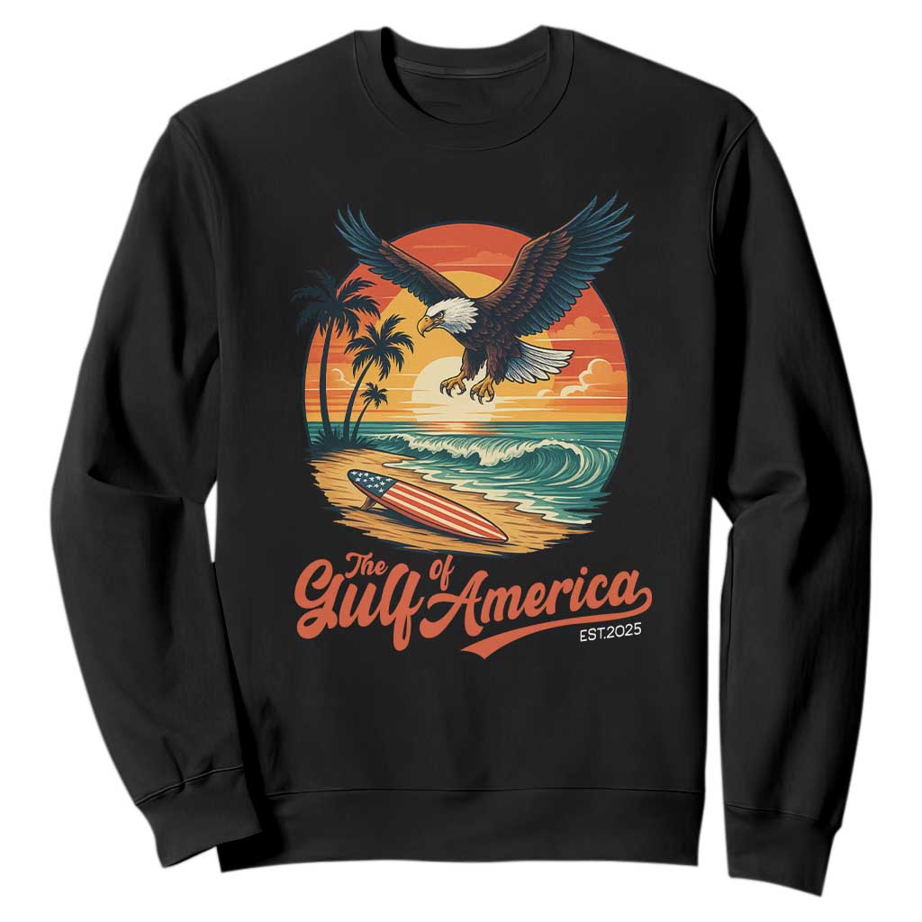 Gulf of USA 2025 Bald Eagle Sweatshirt Vintage Patriotic Beach Sunset 4th Of July TS02 Black Print Your Wear