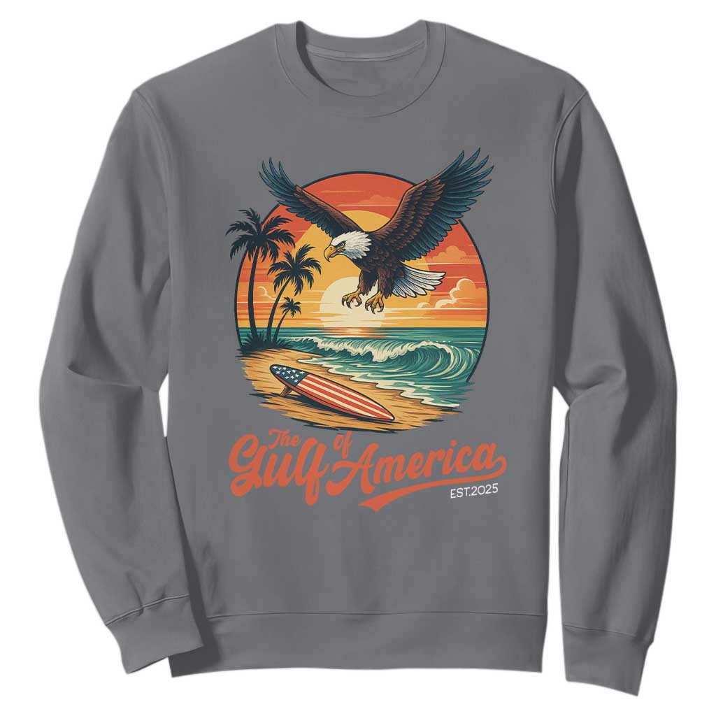 Gulf of USA 2025 Bald Eagle Sweatshirt Vintage Patriotic Beach Sunset 4th Of July TS02 Charcoal Print Your Wear