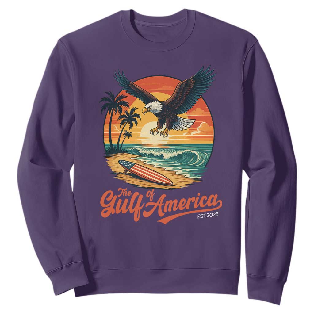 Gulf of USA 2025 Bald Eagle Sweatshirt Vintage Patriotic Beach Sunset 4th Of July TS02 Purple Print Your Wear