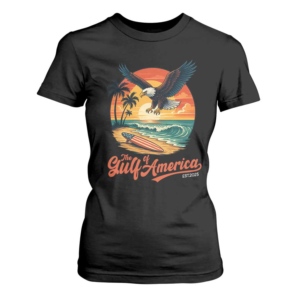 Gulf of USA 2025 Bald Eagle T Shirt For Women Vintage Patriotic Beach Sunset 4th Of July TS02 Black Print Your Wear