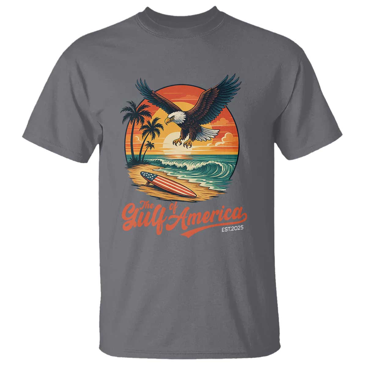 Gulf of USA 2025 Bald Eagle T Shirt Vintage Patriotic Beach Sunset 4th Of July TS02 Charcoal Print Your Wear