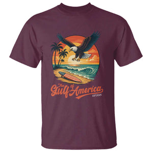 Gulf of USA 2025 Bald Eagle T Shirt Vintage Patriotic Beach Sunset 4th Of July TS02 Maroon Print Your Wear