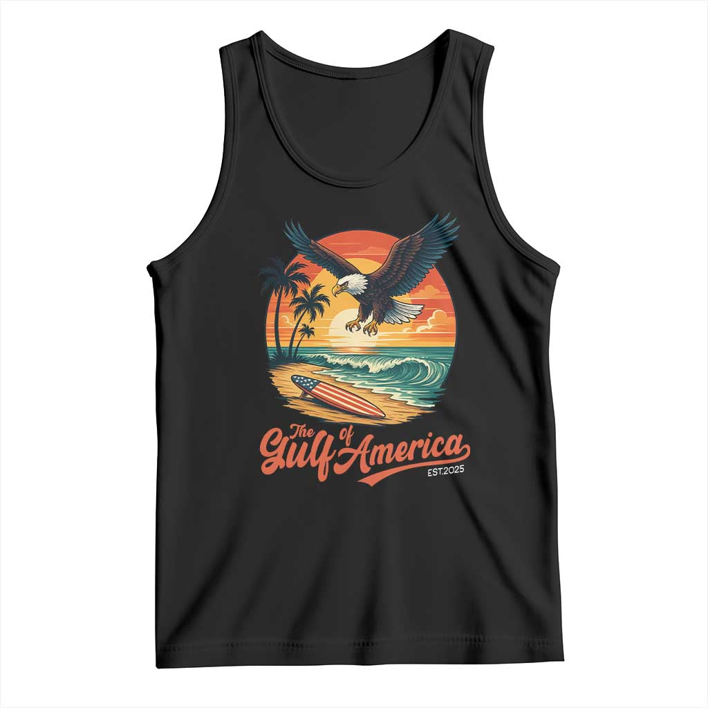 Gulf of USA 2025 Bald Eagle Tank Top Vintage Patriotic Beach Sunset 4th Of July TS02 Black Print Your Wear
