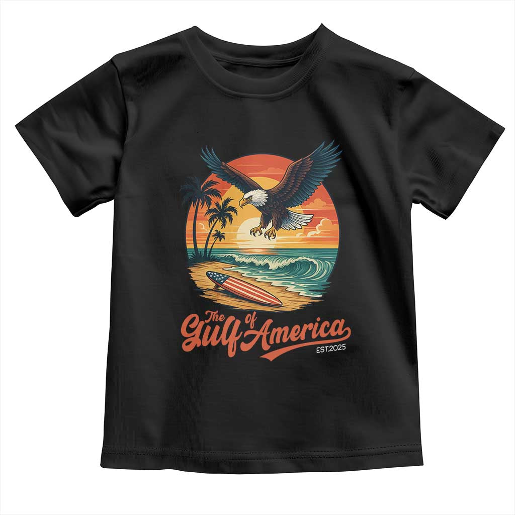 Gulf of USA 2025 Bald Eagle Toddler T Shirt Vintage Patriotic Beach Sunset 4th Of July TS02 Black Print Your Wear