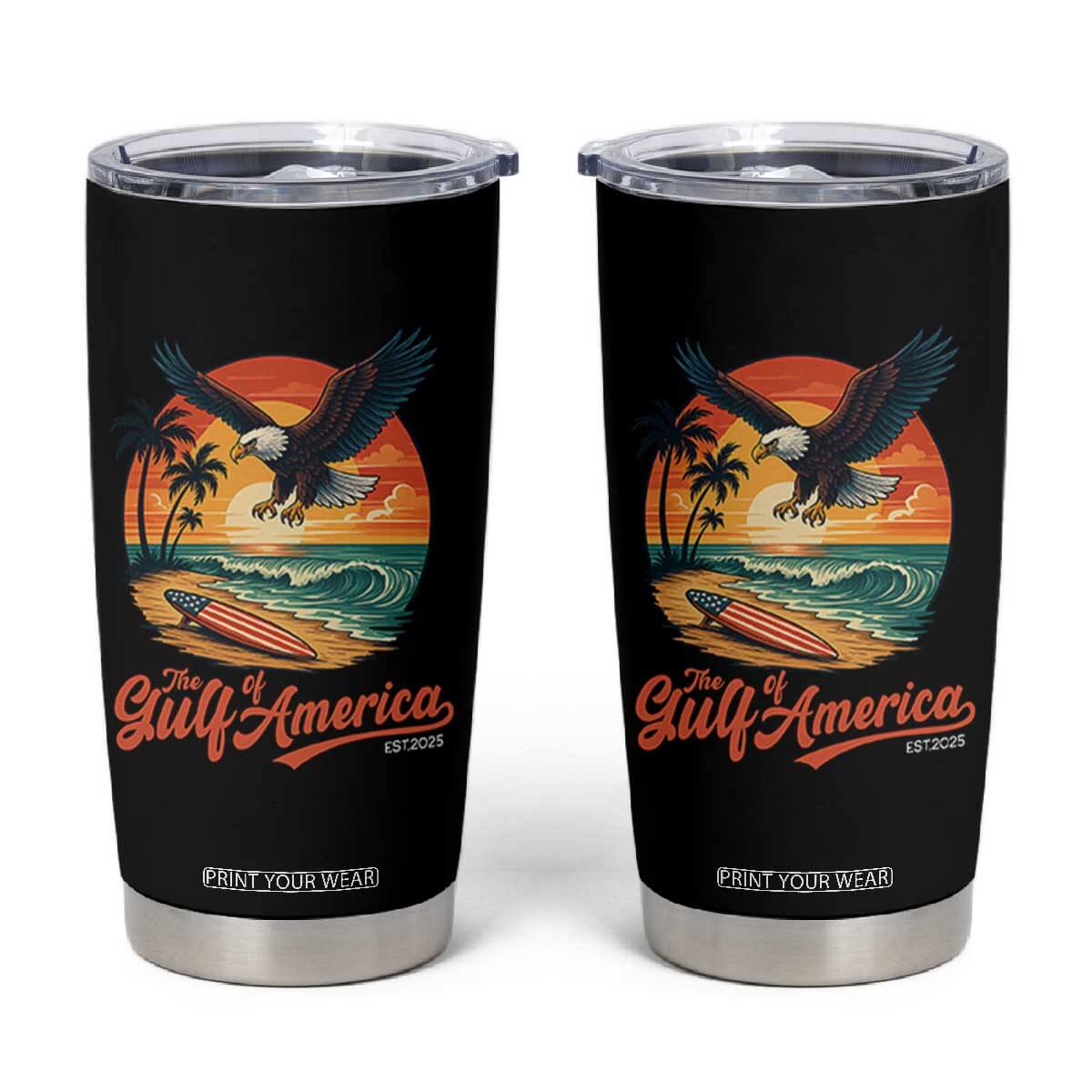 Gulf of USA 2025 Bald Eagle Tumbler Cup Vintage Patriotic Beach Sunset 4th Of July TS02 Black Print Your Wear