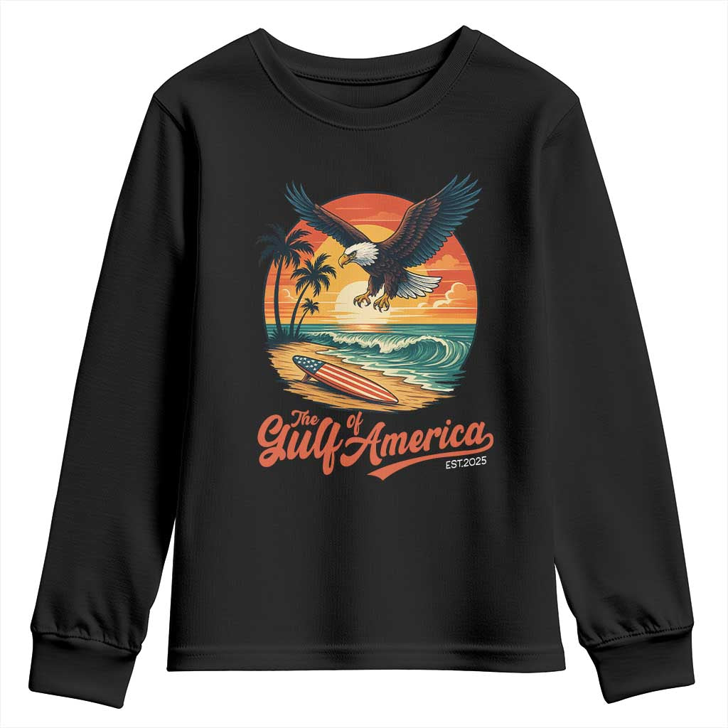 Gulf of USA 2025 Bald Eagle Youth Sweatshirt Vintage Patriotic Beach Sunset 4th Of July TS02 Black Print Your Wear