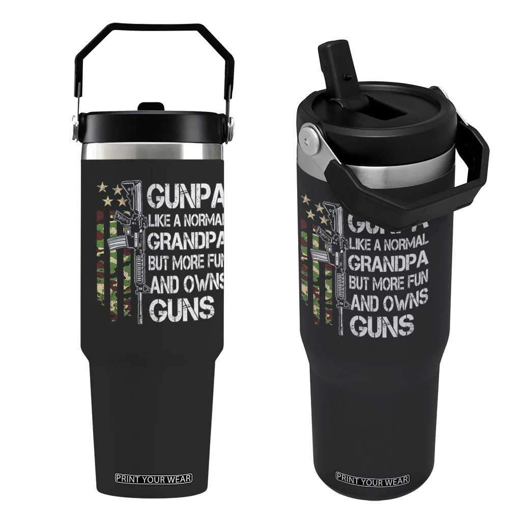 Gunpa Flip Straw Tumbler Guns Grandpa More Fun Camo American Flag USA Camouflage TS10 One Size: 30 oz Black Print Your Wear