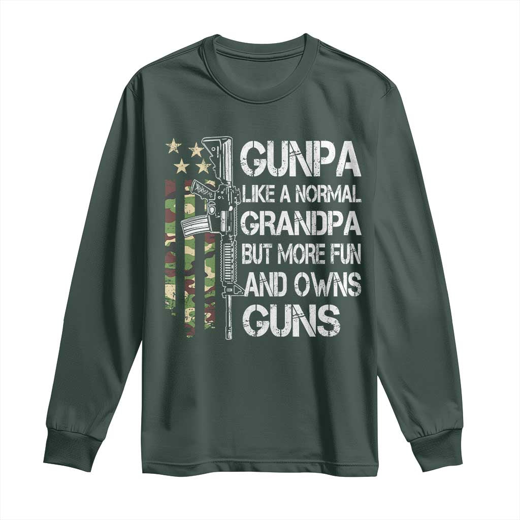 Gunpa Long Sleeve Shirt Guns Grandpa More Fun Camo American Flag USA Camouflage TS10 Dark Forest Green Print Your Wear