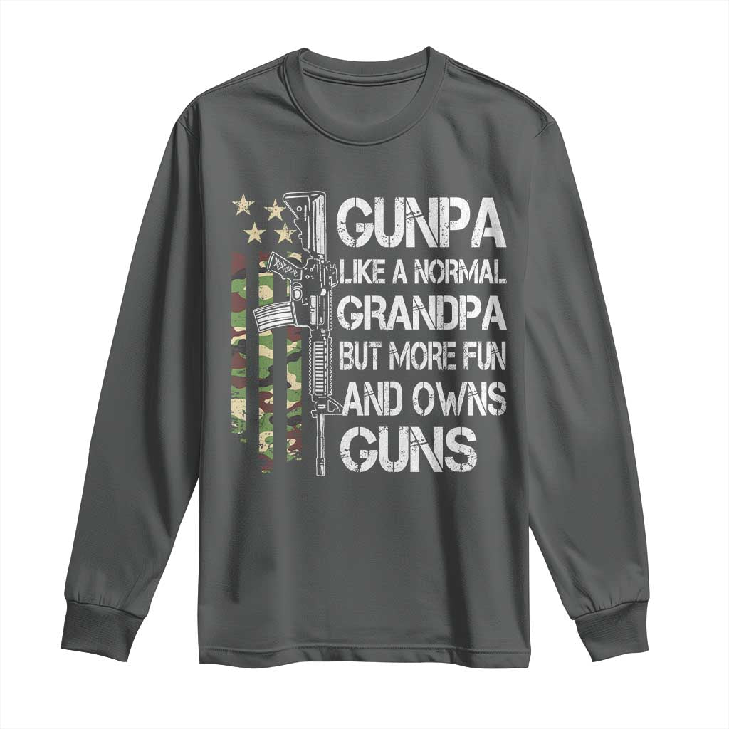 Gunpa Long Sleeve Shirt Guns Grandpa More Fun Camo American Flag USA Camouflage TS10 Dark Heather Print Your Wear