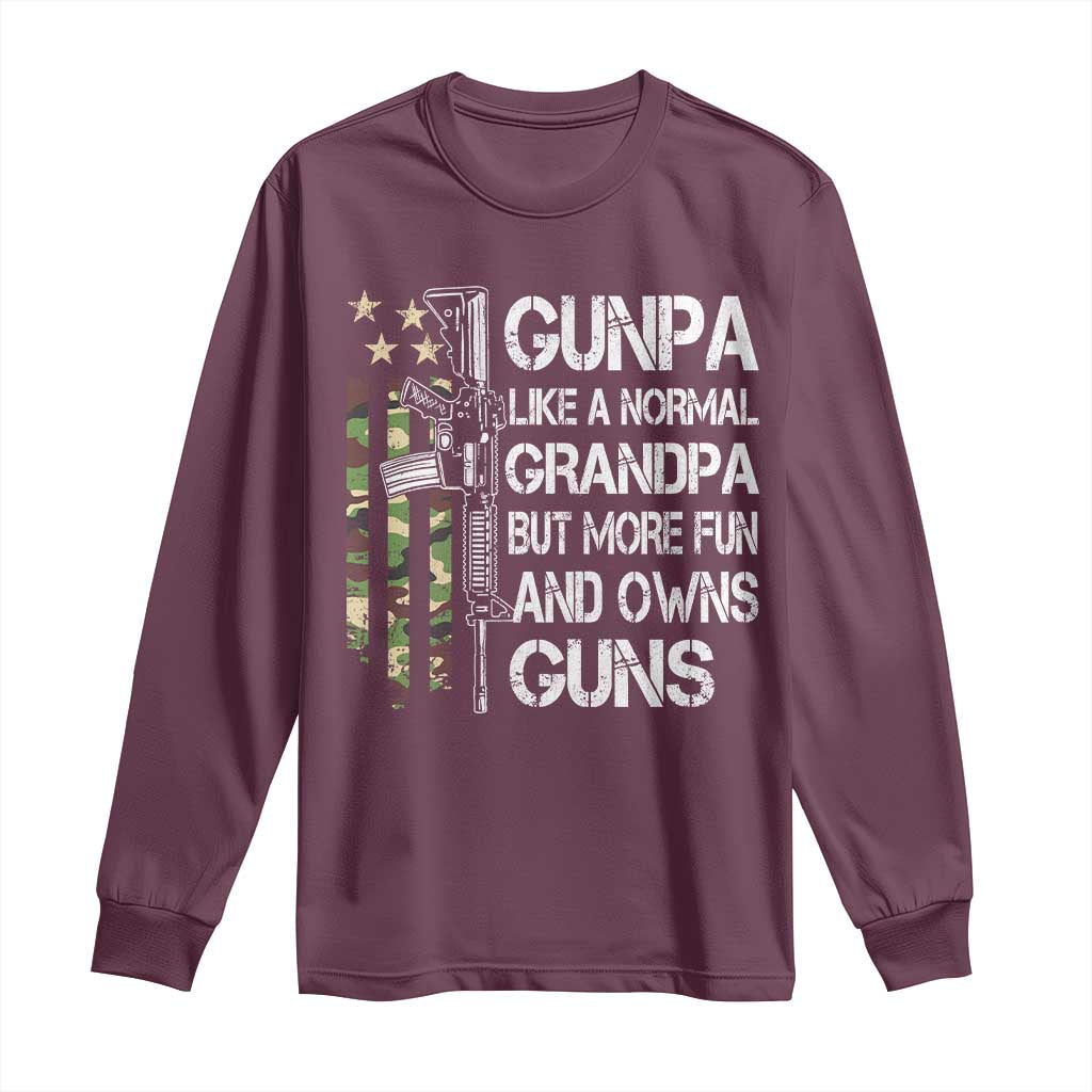 Gunpa Long Sleeve Shirt Guns Grandpa More Fun Camo American Flag USA Camouflage TS10 Maroon Print Your Wear