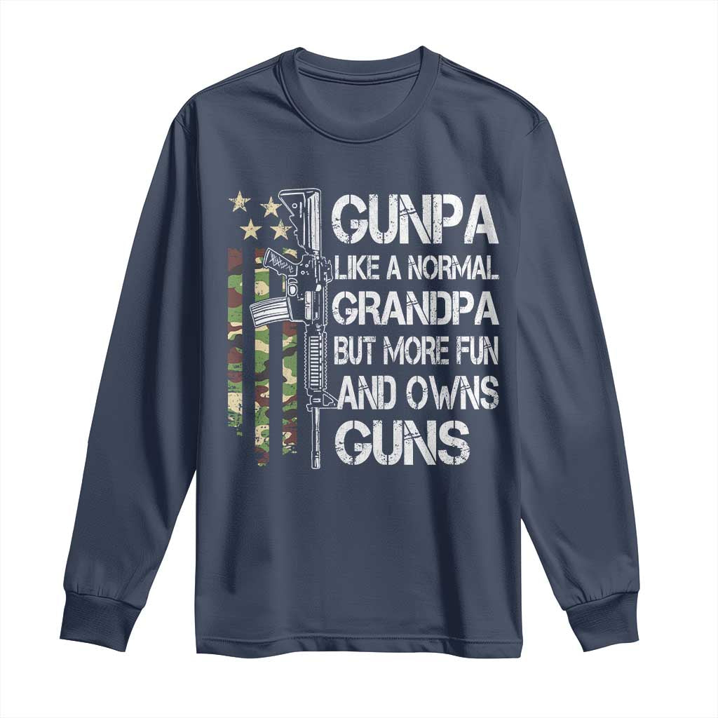 Gunpa Long Sleeve Shirt Guns Grandpa More Fun Camo American Flag USA Camouflage TS10 Navy Print Your Wear