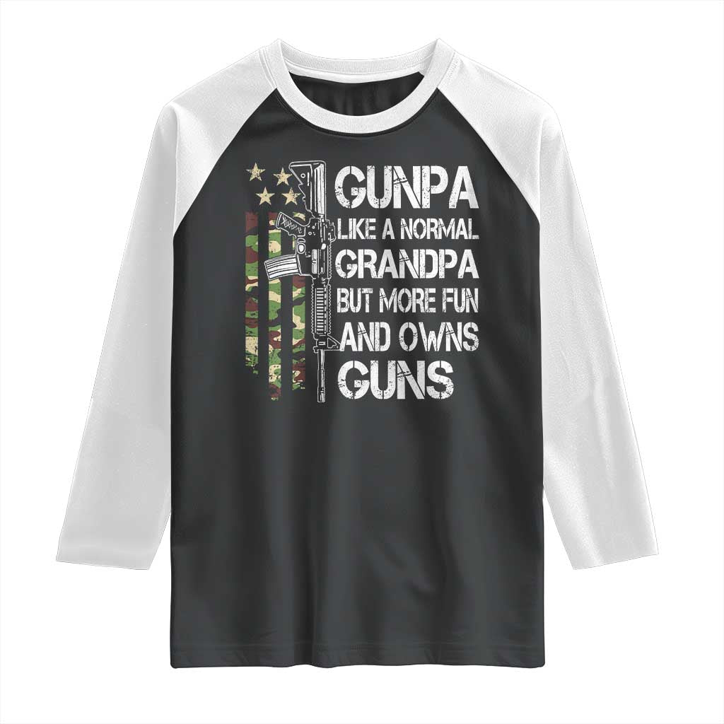 Gunpa Raglan Shirt Guns Grandpa More Fun Camo American Flag USA Camouflage TS10 Black White Print Your Wear