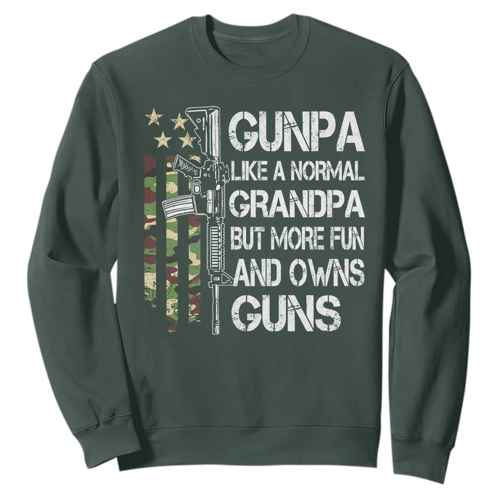 Gunpa Sweatshirt Guns Grandpa More Fun Camo American Flag USA Camouflage TS10 Dark Forest Green Print Your Wear