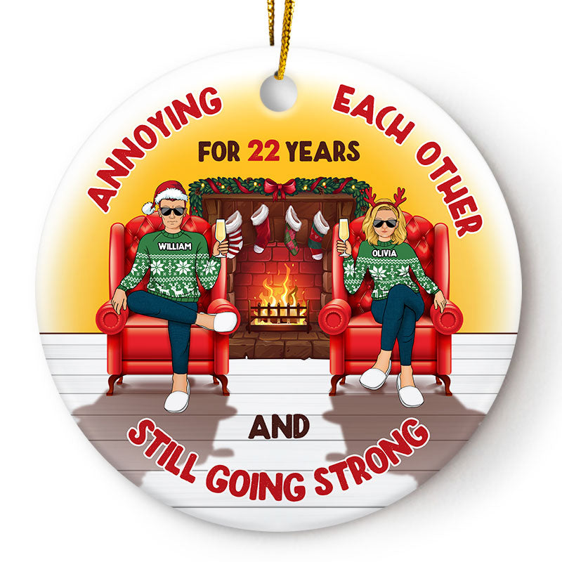 Personalized JP Christmas Ornaments Fireplace Annoying Each Other Circle Ceramic CTM Ornament Custom - Printyourwear