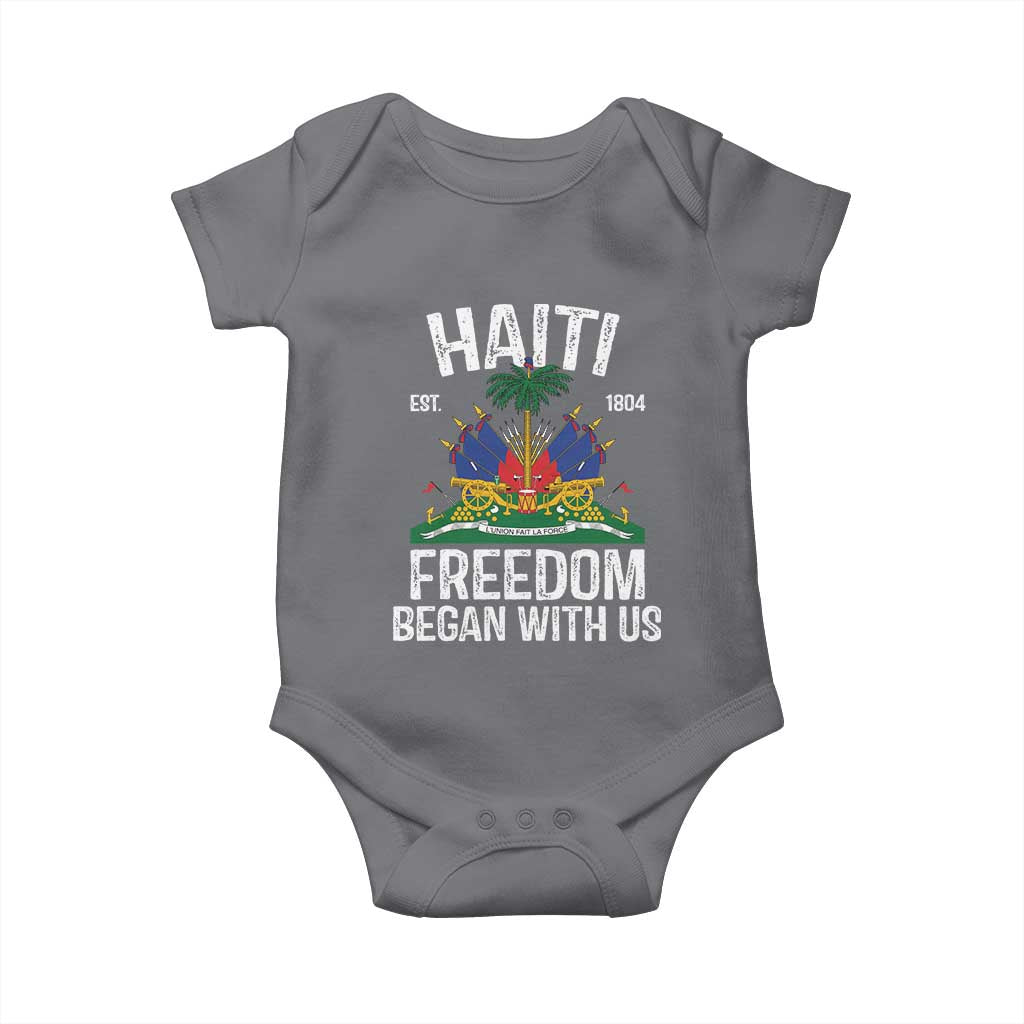 Haiti Freedom Began With Us Baby Onesie Haitian Flag Day TS11 Charcoal Print Your Wear