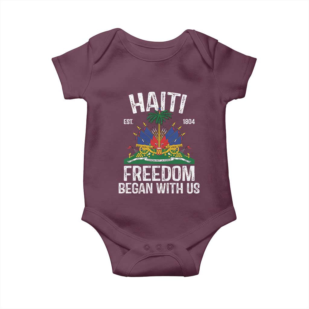 Haiti Freedom Began With Us Baby Onesie Haitian Flag Day TS11 Maroon Print Your Wear