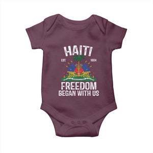 Haiti Freedom Began With Us Baby Onesie Haitian Flag Day TS11 Maroon Print Your Wear