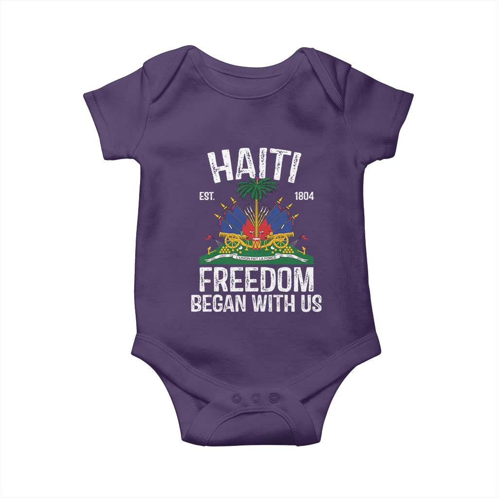 Haiti Freedom Began With Us Baby Onesie Haitian Flag Day TS11 Purple Print Your Wear