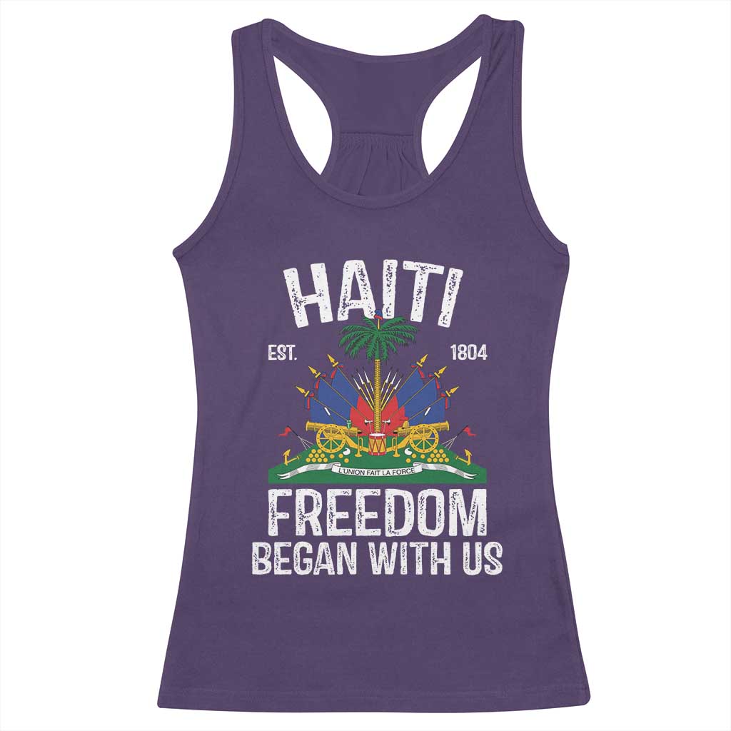 Haiti Freedom Began With Us Racerback Tank Top Haitian Flag Day TS11 Purple Print Your Wear