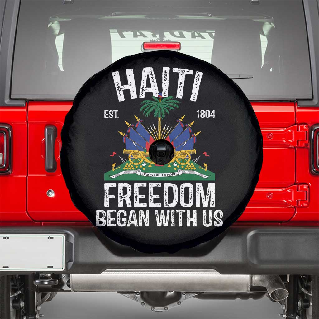 Haiti Freedom Began With Us Spare Tire Cover Haitian Flag Day TS11 Black Print Your Wear