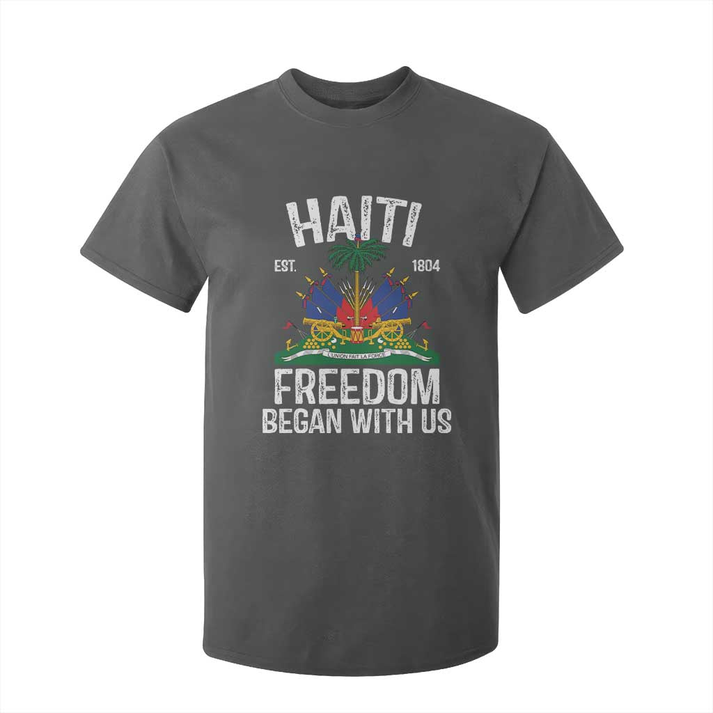 Haiti Freedom Began With Us T Shirt For Kid Haitian Flag Day TS11 Dark Heather Print Your Wear