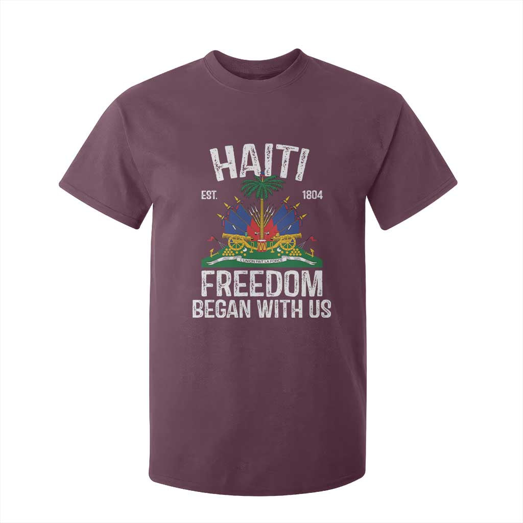 Haiti Freedom Began With Us T Shirt For Kid Haitian Flag Day TS11 Maroon Print Your Wear