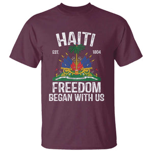 Haiti Freedom Began With Us T Shirt Haitian Flag Day TS11 Maroon Print Your Wear