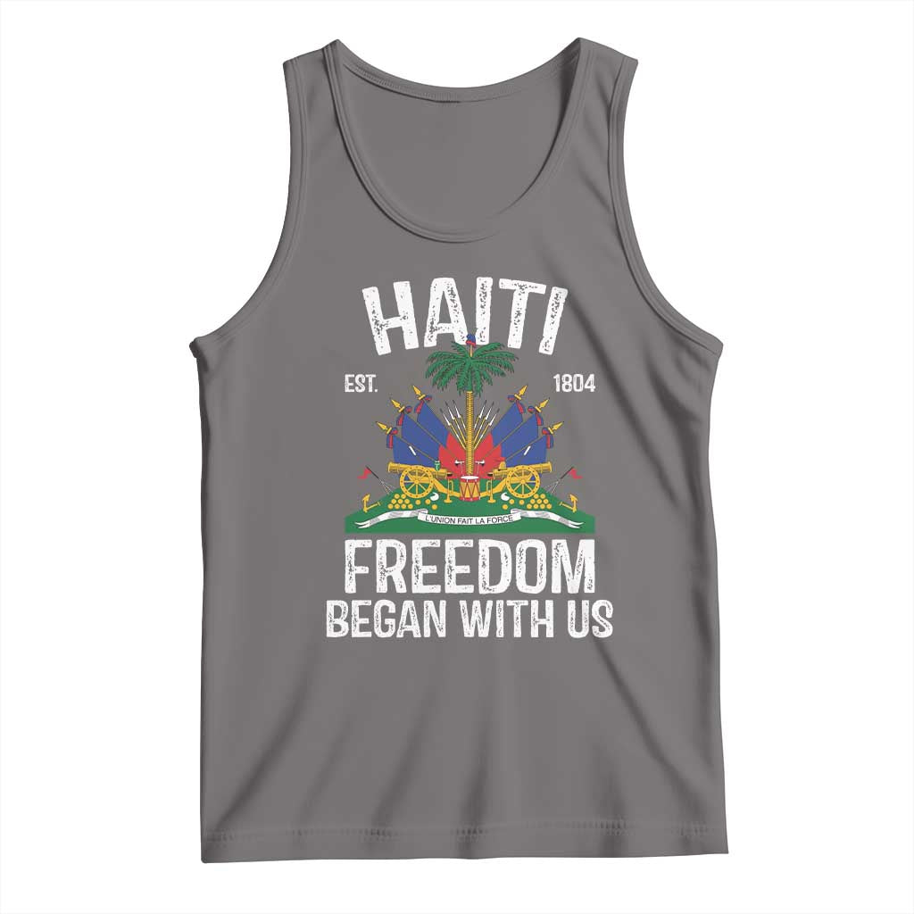 Haiti Freedom Began With Us Tank Top Haitian Flag Day TS11 Deep Heather Print Your Wear