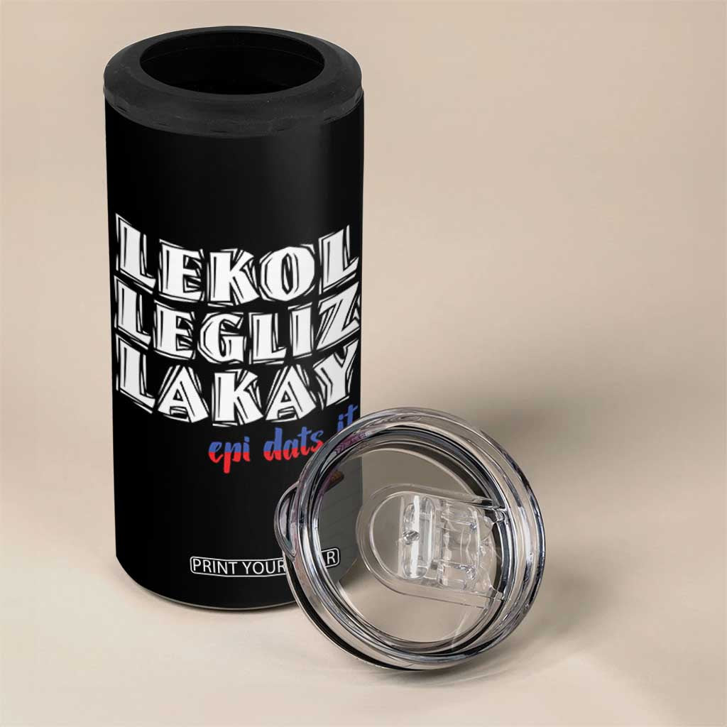 Haitian Pride 4 in 1 Can Cooler Tumbler Haitian Lekol Legliz Lakay Haiti Flag Creole Saying TS11 Print Your Wear