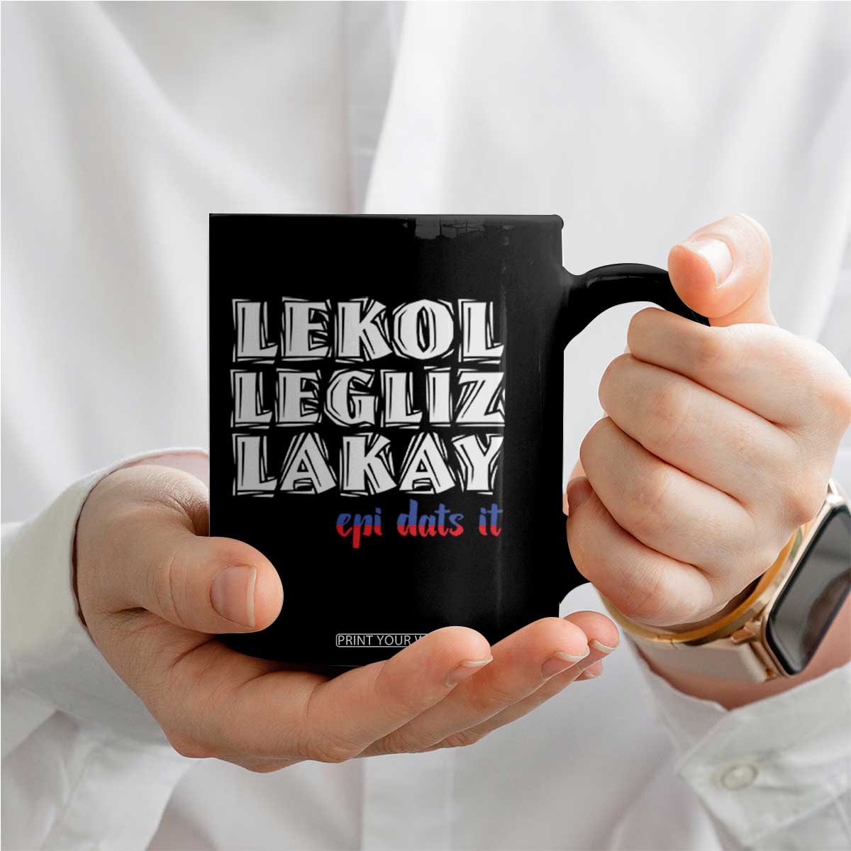 Haitian Pride Coffee Mug Haitian Lekol Legliz Lakay Haiti Flag Creole Saying TS11 Print Your Wear