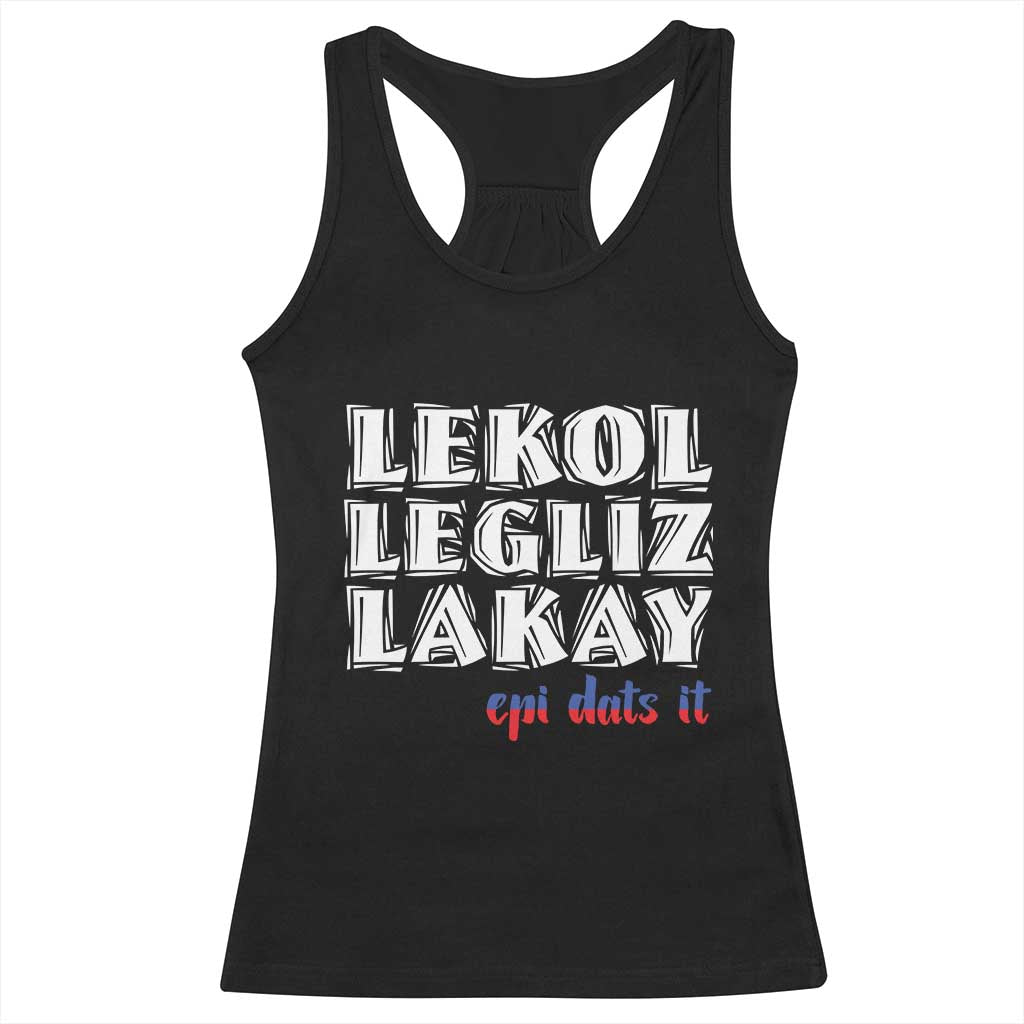 Haitian Pride Racerback Tank Top Haitian Lekol Legliz Lakay Haiti Flag Creole Saying TS11 Black Print Your Wear