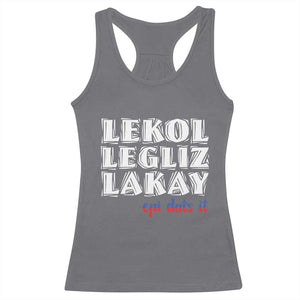 Haitian Pride Racerback Tank Top Haitian Lekol Legliz Lakay Haiti Flag Creole Saying TS11 Charcoal Print Your Wear