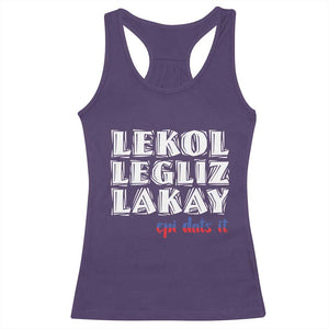 Haitian Pride Racerback Tank Top Haitian Lekol Legliz Lakay Haiti Flag Creole Saying TS11 Purple Print Your Wear