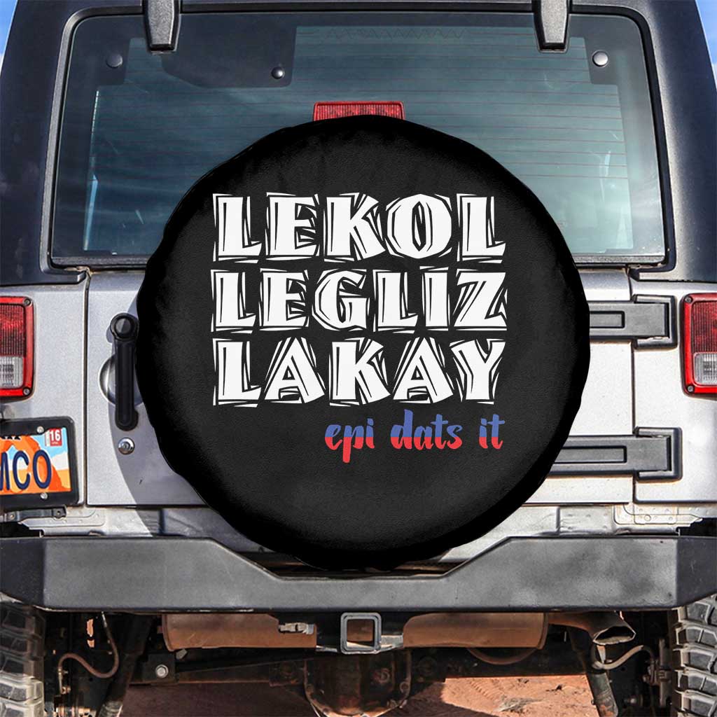 Haitian Pride Spare Tire Cover Haitian Lekol Legliz Lakay Haiti Flag Creole Saying TS11 No hole Black Print Your Wear