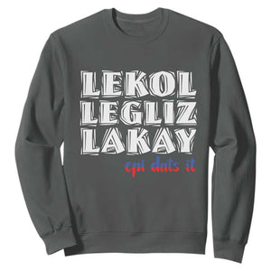 Haitian Pride Sweatshirt Haitian Lekol Legliz Lakay Haiti Flag Creole Saying TS11 Dark Heather Print Your Wear